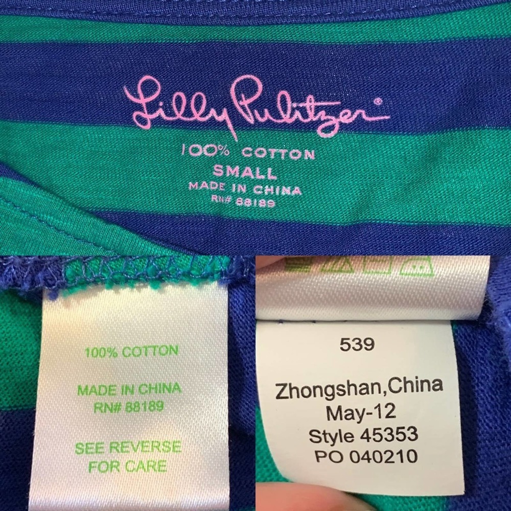 Lilly Pulitzer 3/4 Sleeve Striped Cotton Tee Small - Picture 7 of 7